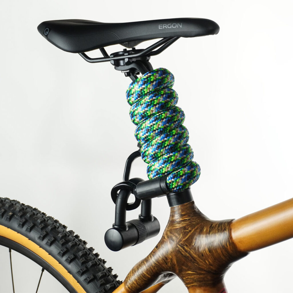 tex–lock eyelet special edition 2023 neon earth  wrapped on seat post of bamboo bicycle