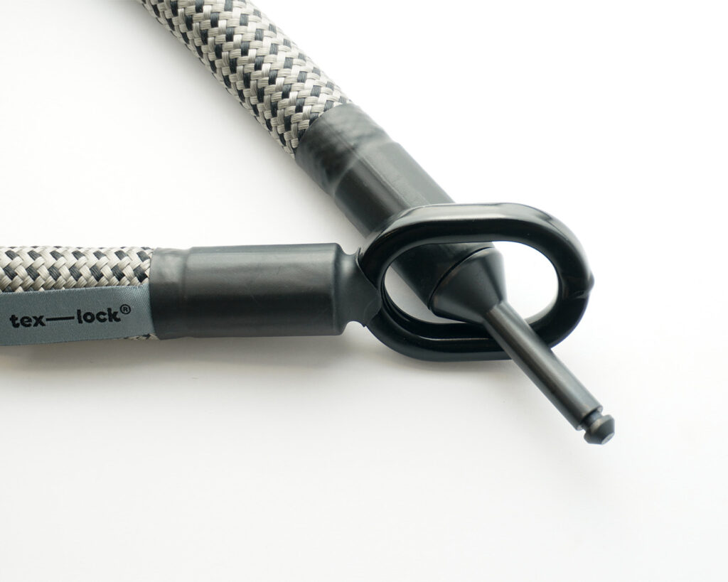Universal steel bolt interlocked with metal eyelet from frame lock extension tex–lock mate in gray-black colour pattern