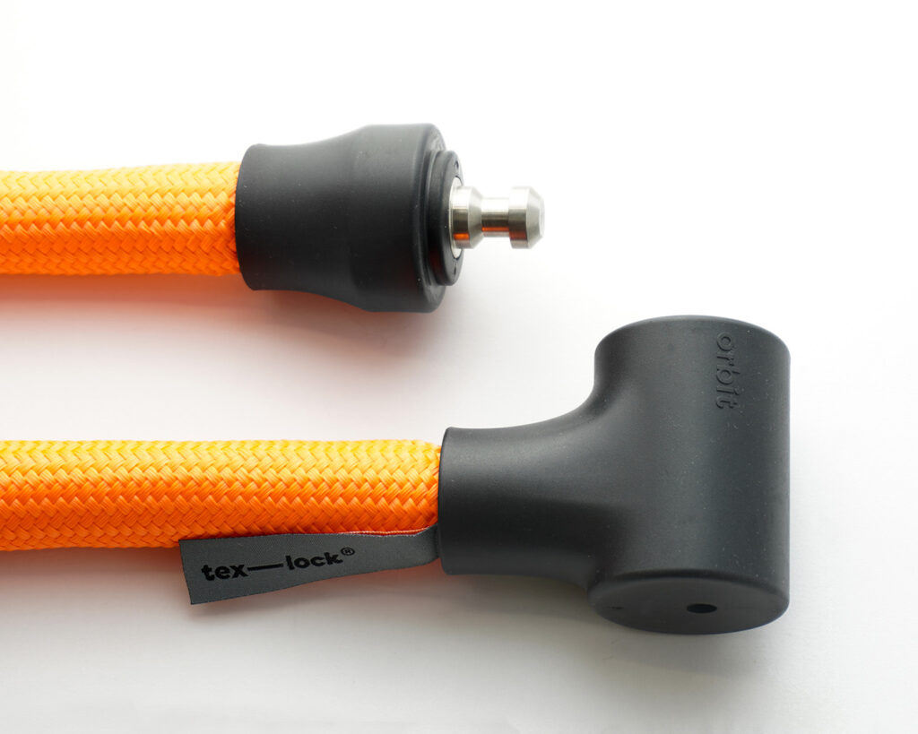 opened lock body from tex–lock orbit  with orange textile rope